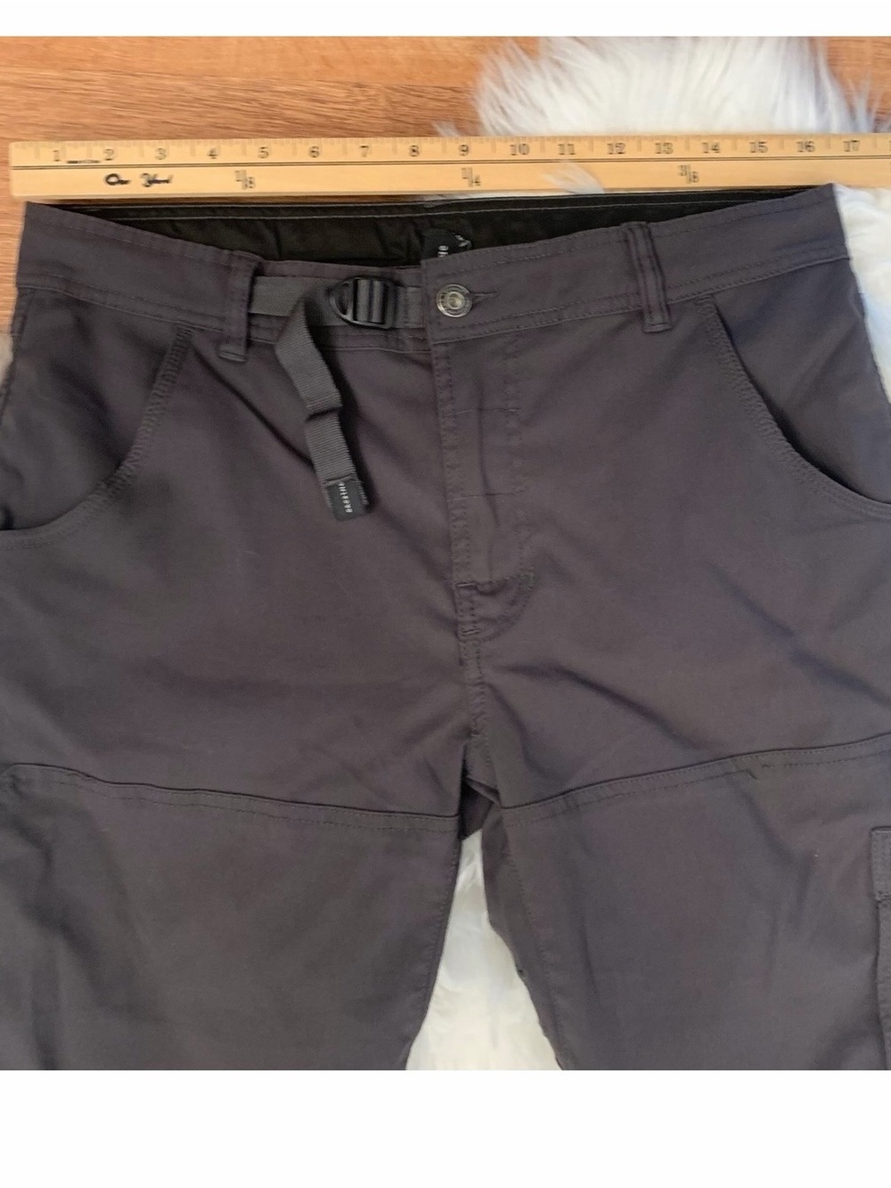 PrAna ORIGINAL Stretch Zion Pant Snap Roll Up Med x 32 1/2” Charcoal Gray Hiking - Picture 7 of 16